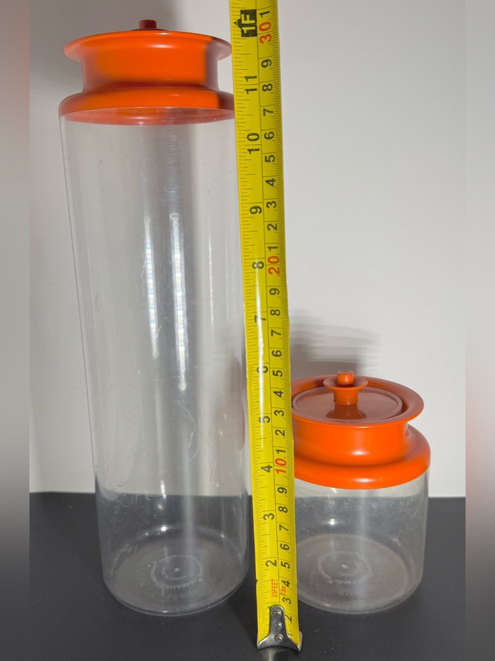 Vintage Tupperware Counterparts Clear Canisters Orange Lids 2pc Set